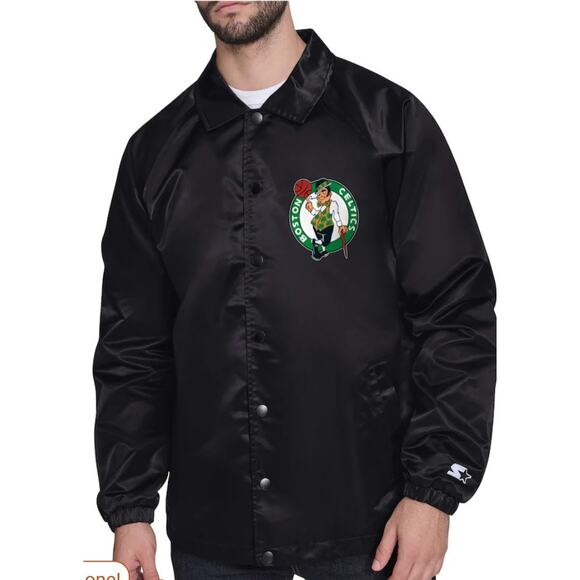 Black Boston Celtics Retro Logo Raglan Coach Full Zip Track Jacket Mesh Lining - Picture 1 of 11